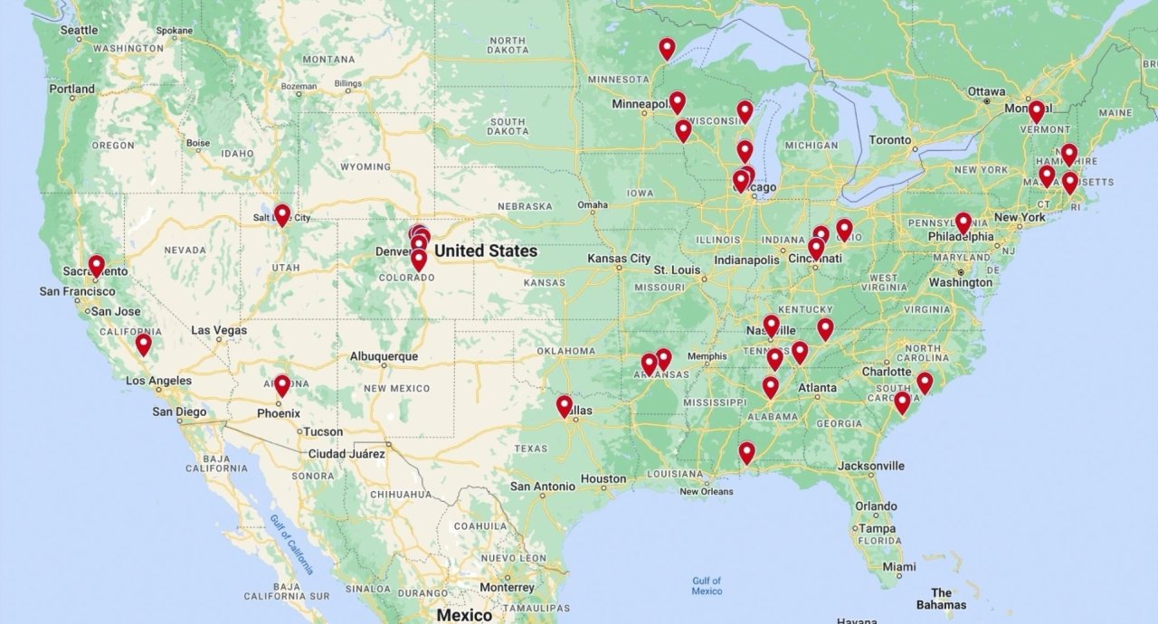 See the MAP above for planned show and retail locations to be acquired and launched.